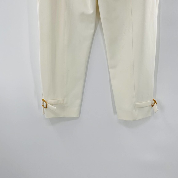 Escada Turka Buckle Hem Cropped Trousers Cream Off White Pants Flat Front Sz 14 - Picture 5 of 14